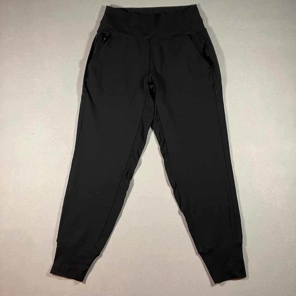 Athleta Black High Rise Ribbed Jogger Pants Zipper Pockets SP Active Athleisure